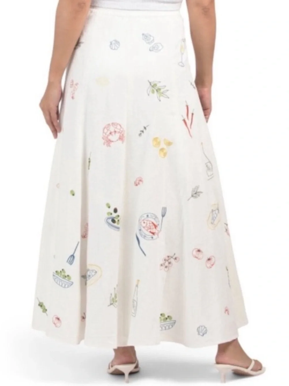 Caroline Constas Seafood Olives Fish Wine Embroidered White Linen Blend Skirt - Picture 6 of 17